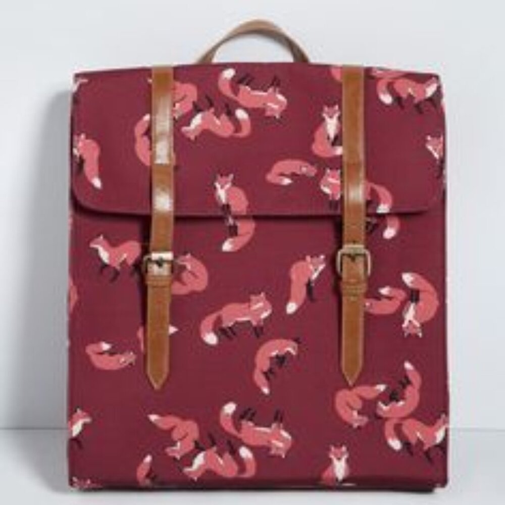 Modcloth Burgundy Fox Print Backpack